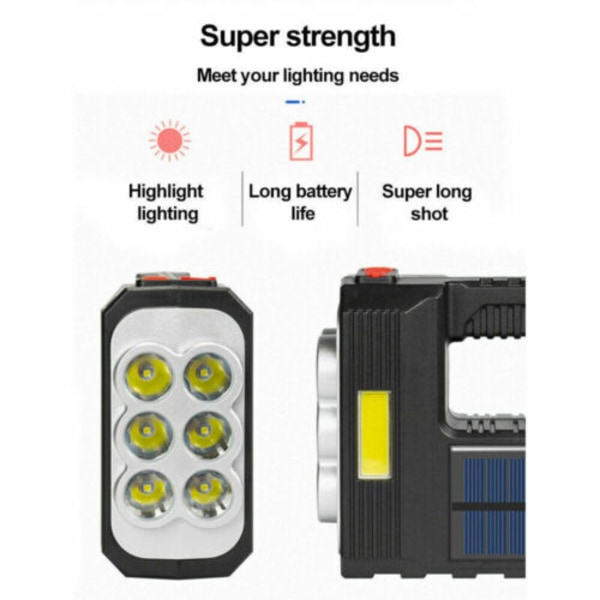 Stark ljus ficklampa solenergi uppladdningsbar USB -fält super ljus fallsäker led ficklampa bärbar sökarlampa