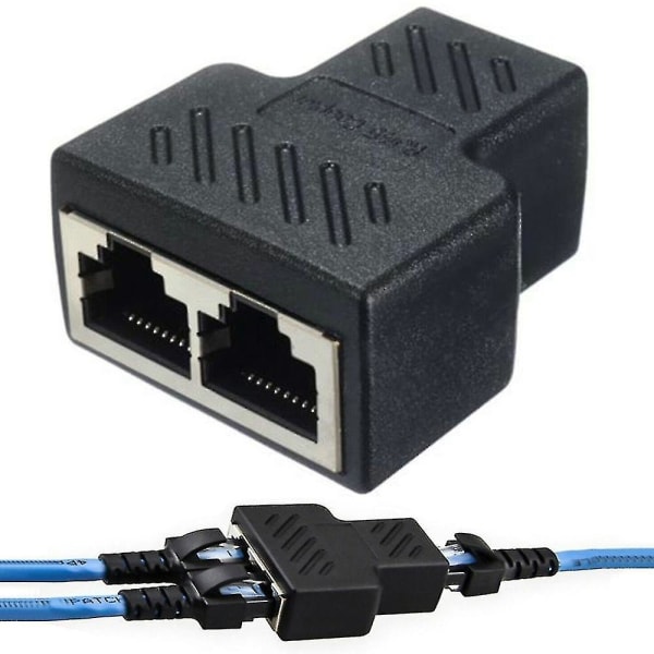 Adapter Rj45 Ethernet LAN-kabel 1-2-veis splitter Dobbel hunnport-kontaktplugg