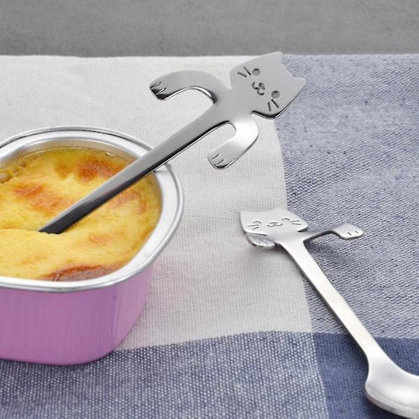 4 stk rustfritt stål kaffeskjeer Mini katt, hengende koppskje