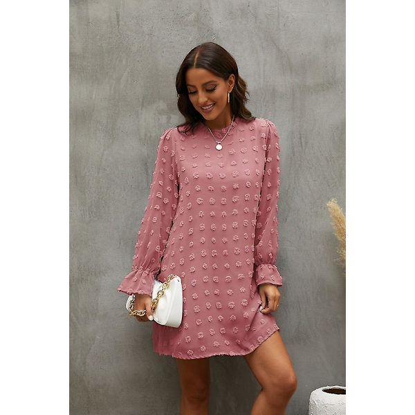 Bubble Langærmet Chiffon Jacquard Bundkjole Bean Paste XL