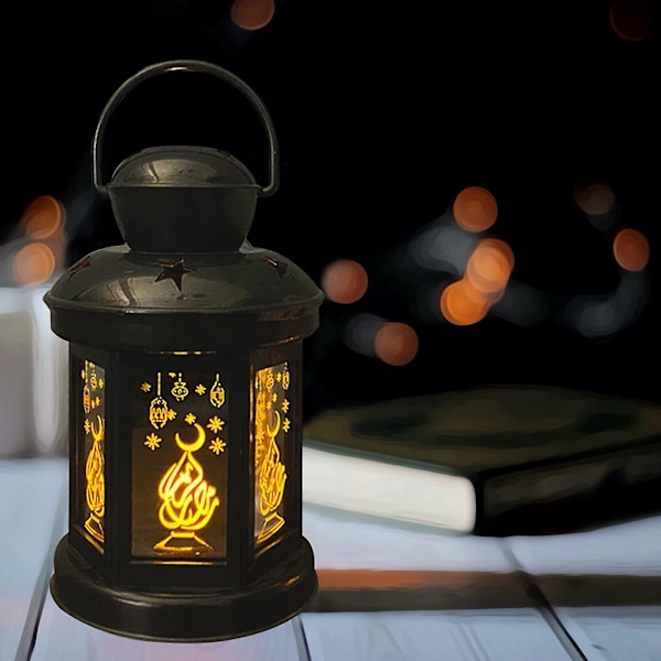 Ramadan Dekoration Lykta LED-lampor Eid Mubarak Prydnader Islam Muslimsk Festartiklar Eid Al Adha Ramadan Kareem Black