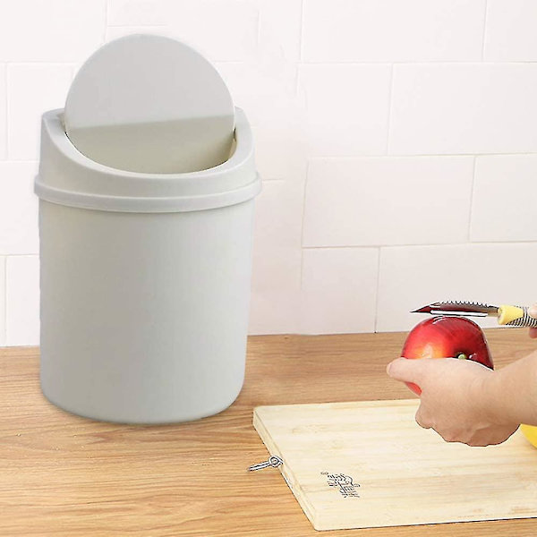 2 Liter Plast Skrivebordssvinglokk Søppelbøtte For Avfall (hvit)