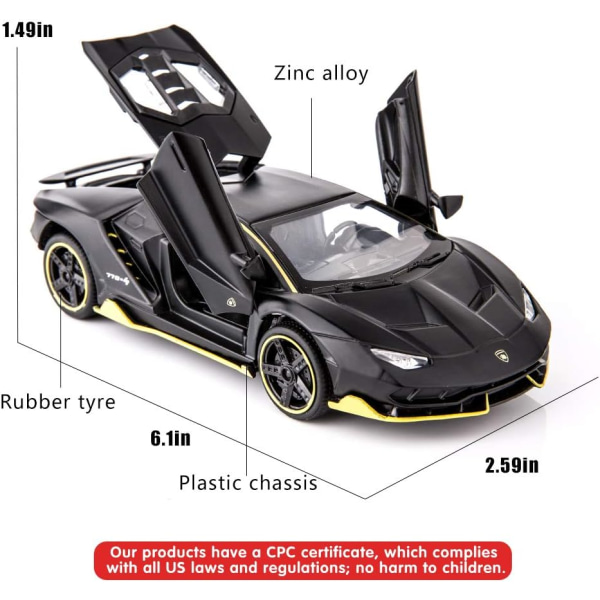 Yhteensopiva 1:32 Lamborghini LP770 automallin lelu lasten ääni- ja valopalautusauto sinkkiseoslelu lasten poika tyttö lahja musta