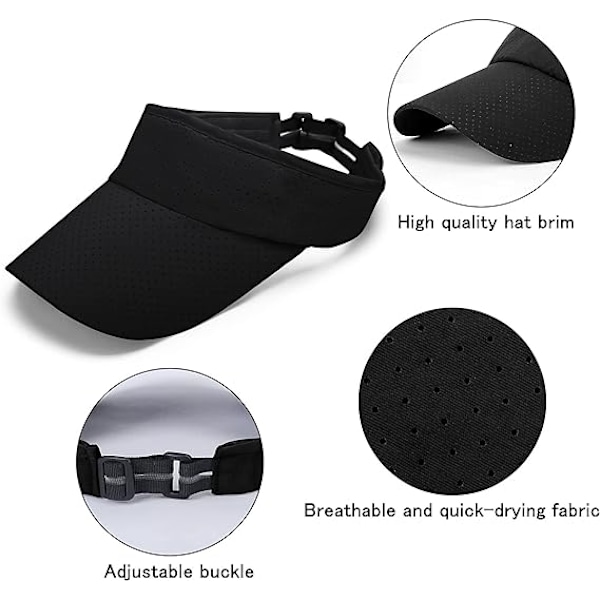 Visor för män och kvinnor - Golf Tennis Solskärm Justerbar Sport Solskärm Mycket tunn Snabbtorkande Solskärm Unisex Kep Keps，Svart