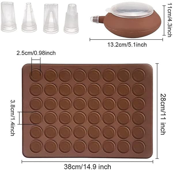 Macaronbakningsmatta 48 hål Silikon Macaronform med Dekorationspenna Non-stick Formar för Macarons Kaka Bröd
