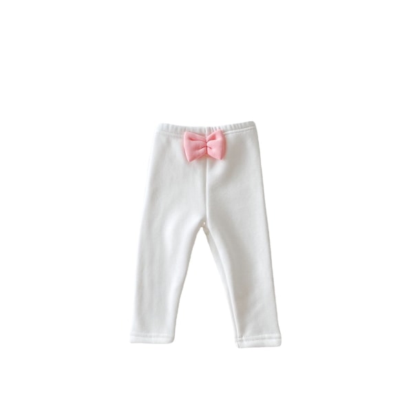 Höst och vinter nya baby plus velvet tjocka leggings enfärgad rosett all-match långbyxor beige, byxlängd 66cm