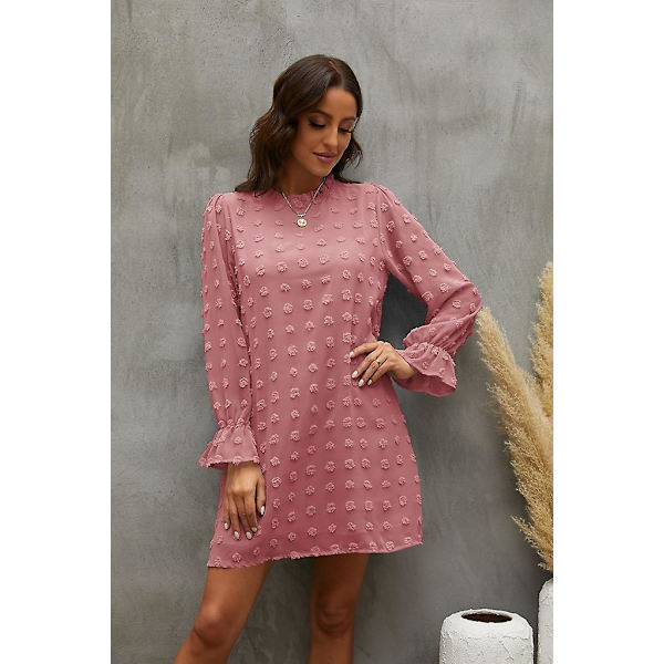 Bubble Langærmet Chiffon Jacquard Bundkjole Bean Paste M