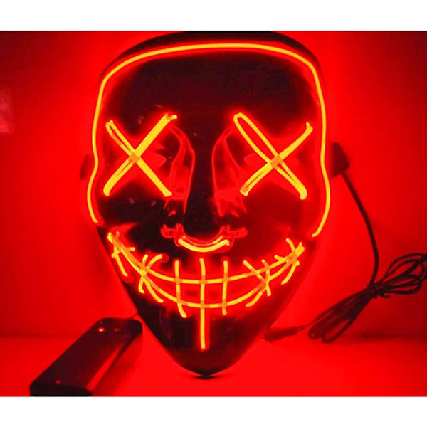 LED-kauhumaskki, Halloween-naamio, Purge 3X valotehosteilla, säädettävä, karnevaali- ja naamiaisasuihin, cosplayhin ja juhlatavaroihin