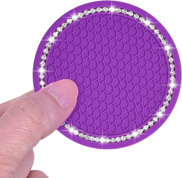 2 Bling Koppunderlag, Bling Koppholder Tilbehør Til Bil, Sklisikker og Universell, 7 cm Diameter, Silikon, Lilla