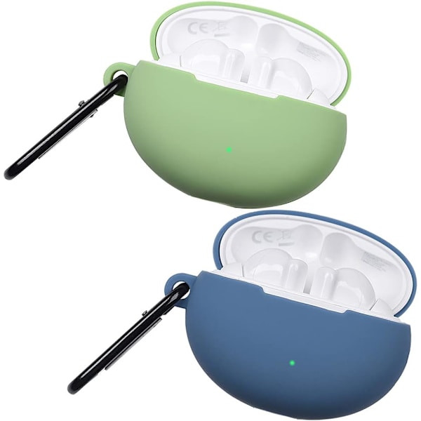 Silikonikotelo Huawei FreeBuds 4i -kuulokkeille, [tukee langatonta latausta] [iskunkestävä suojakotelo] ​​[karabiini] - Söpö 3D-piirrosanimaatio - Sininen vihreä