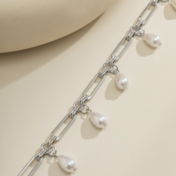 Europeiska och amerikanska smycken enkla korskedja choker halsband temperament vattendroppe imitation pärl tofs halsband för kvinnor