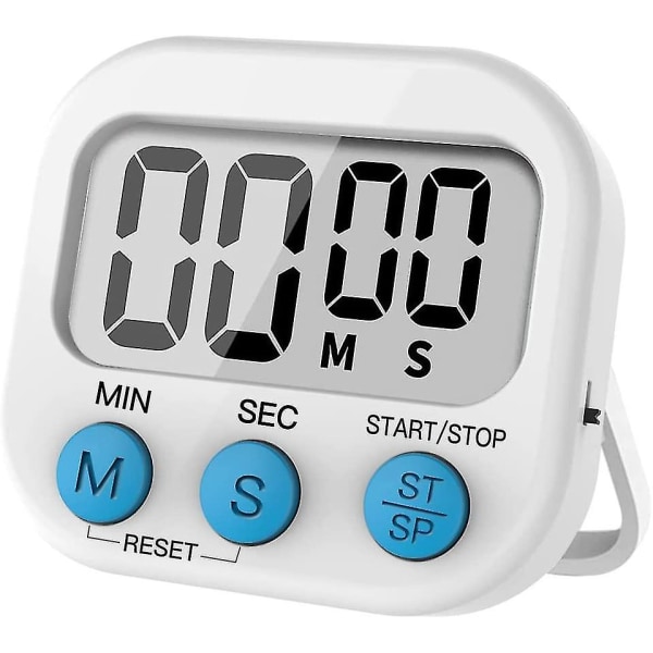 Digital Visuell Timer Stoppeklokke Nedtellingstimer Med Høy Alarm, Magnetisk Bakside, Stativ, (hvit)