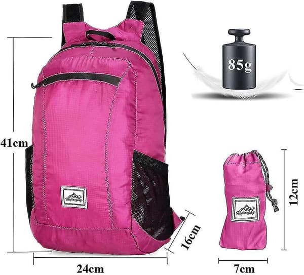 Ultralight Packable 20l Taitettava Matkustusvaellusreppu Rose Red