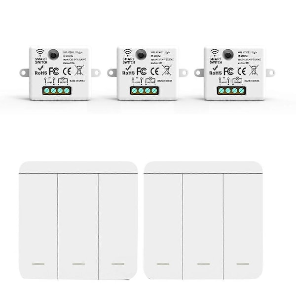 3 KPL Langaton Valokytkin RF 433Mhz Rele Vastaanotin 2x 3-osaisella Paneelikytkimellä LED-Kauko-ohjain LED-lampulle
