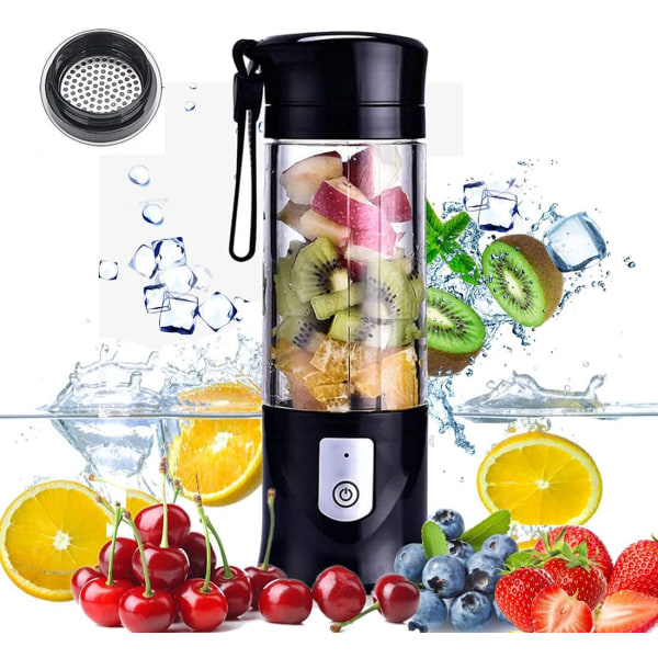USB-turvallinen sähkömehumaija, mehu- ja smoothieblenderi, ladattava minikokoinen kannettava blenderi/mehu- ja smoothieblenderi murskattu jää musta