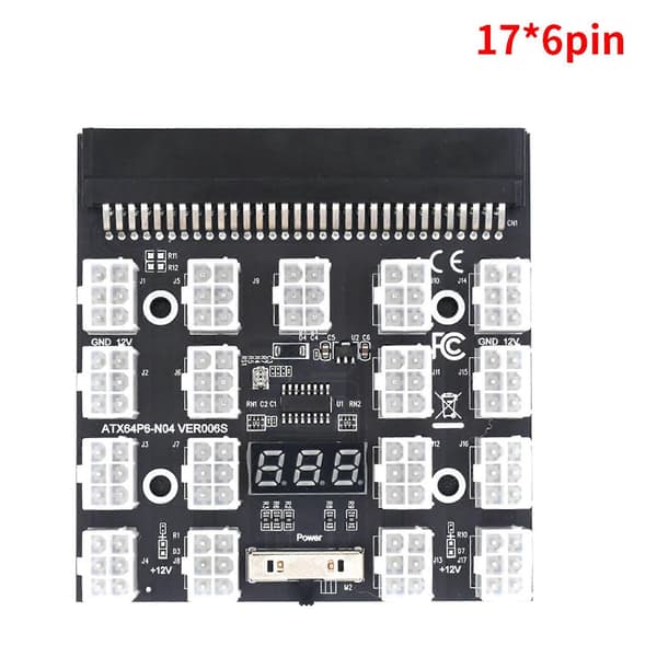 Breakout Board 17 Port 6Pin LED Display Strømmodul Serverkort 6Pin til 8Pin Kabel for 1200W 750W PSU GPU BTC Mining