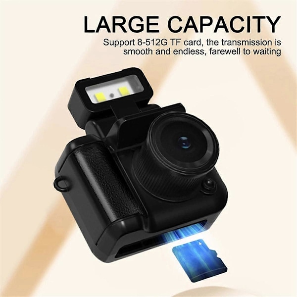 Mini SLR-stil Kamera Cmos 128GB med Blitzlys & Opladningsdock Bærbar Videooptager DV 1080P med LCD-skærm Sort