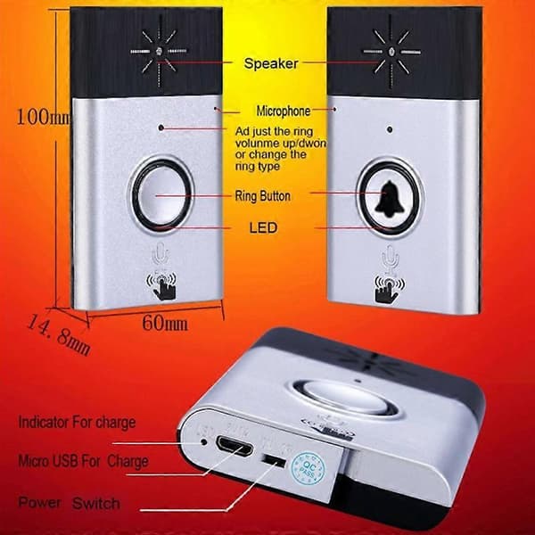 Smart Ringeklokke med Høy Stemme, Klar Intercom 1 med 1 Trådløs Stemme Intercom Ringeklokke