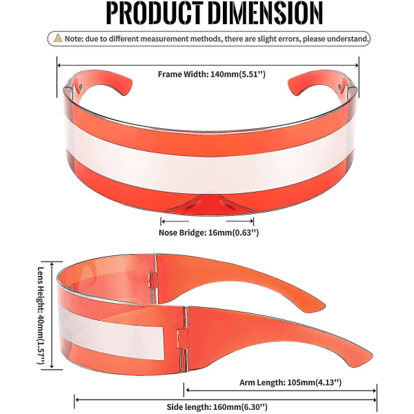 80-luvun Futuristiset Visiiri Cyber Aurinkolasit Miehille Naisille Futuristiset Punk-Tyyli Cosplay Red - Silver Stripe