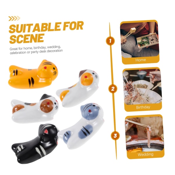 5 stk. Chopstick Rest Sæt Keramik Happy Cat Bordsæt Kreativ Chopstick Holder