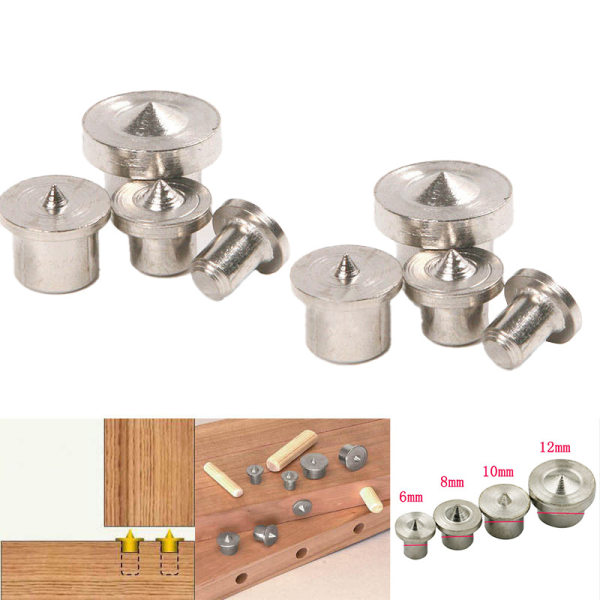 4 Sets 6/8/10/12mm Furniture Positioning Board Carpentry Dowel Tips Round Log Pin Locator Wood Pin Center Punching Accessories