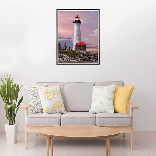 DIY 5D timanttimaalaus majakka talo, timanttimaalaustaidekirjonta ristipisto pyöreä timantti kodin seinäkoriste 12x16 tuumaa