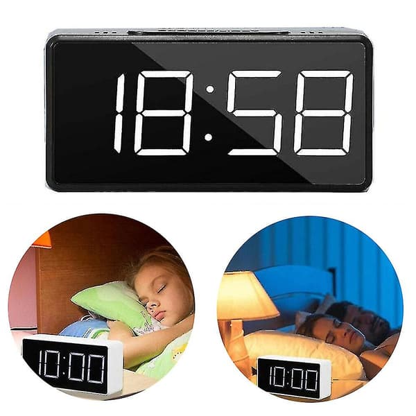 Digital LED Stor Display Väggklocka Spegel Elektronisk Alarm Tid white