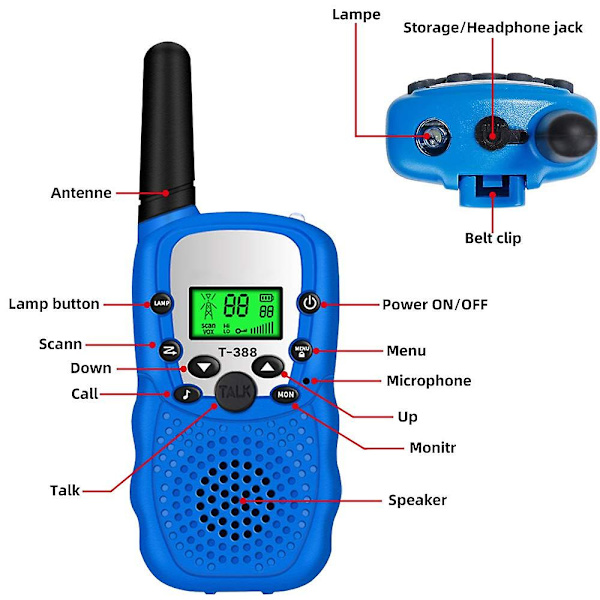 Walkie-talkies för barn 22 kanaler 2-vägs radioleksak med bakgrundsbelyst LCD-ficklampa set utomhusäventyr vandring camping utrustning spel för flickor och pojkar