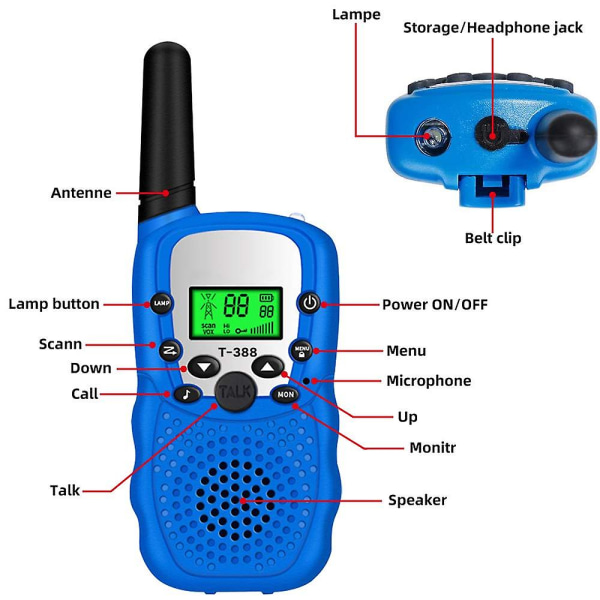 Walkie Talkies til børn 22 kanaler 2-vejs radiolegetøj med baggrundsbelyst LCD lommelygte sæt udendørs eventyr vandreture campingudstyr spil til piger og drenge