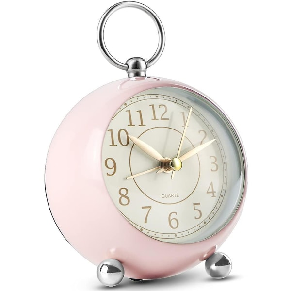 Stille nattbordsklokker batteridrevet ikke-tikkende skrivebordsklokke analog alarmklokke soverom retro alarmklokke Pink