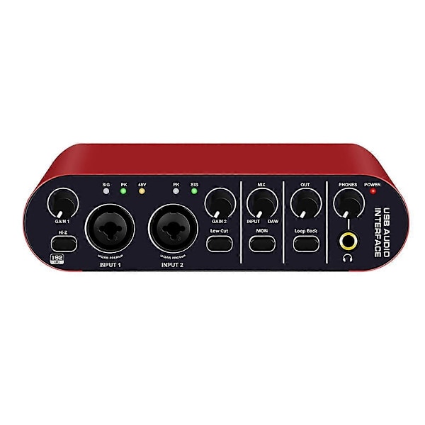 Professionellt 24Bit 192KHz Ljudinterface 2 Ingångar Ljudkort för Elgitarr Extern Studio PC Inspelningsstämmare