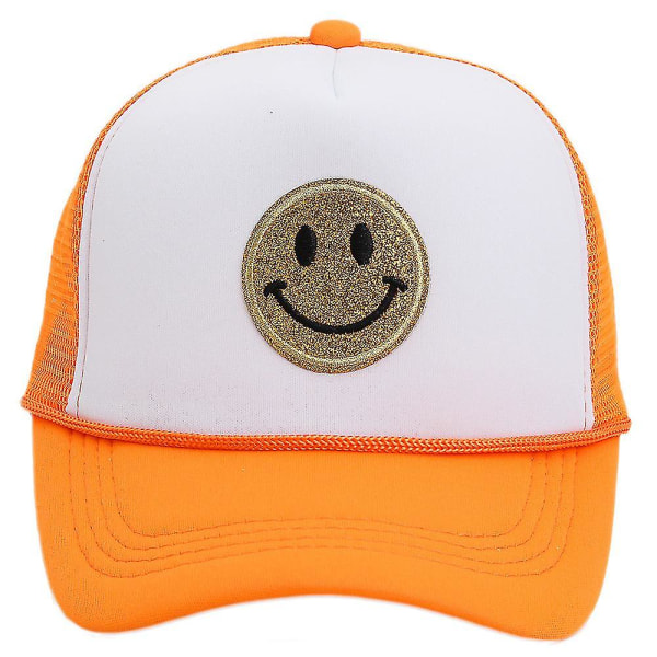 Smiley Face Trucker Hattar Justerbar Foam Mesh Hat Kvinnor Män orange