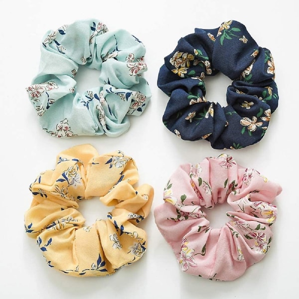 4 stk Chiffon Blomster Flamingo Hår Scrunchies Kvinner Jente Hår Sløyfe