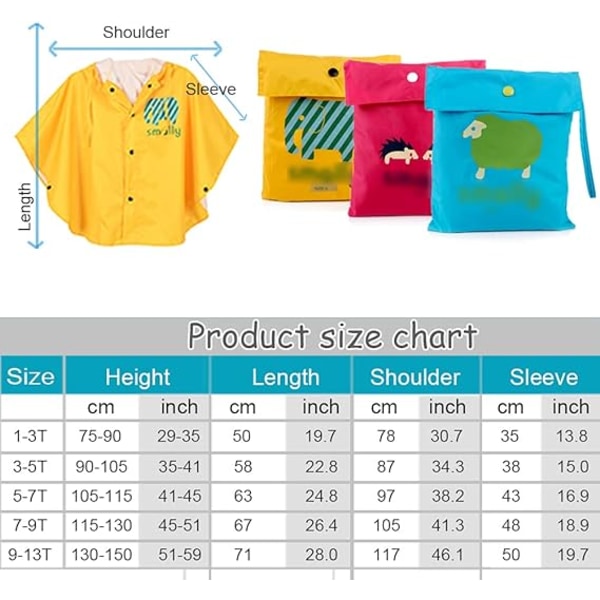 Barn poncho tecknad regnrock jacka lätt skolväska vattentät huva regnrock småbarn pojke flicka poncho 5-7T