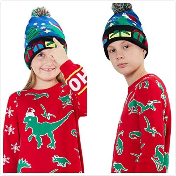 Unisex stygge lysende jule strikkede luer fargerike Led familie Xmas fest ferie caps