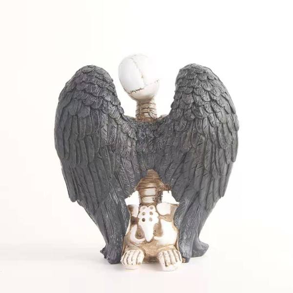 Dekorativ gave knælende vinget kranie statue, kunstnerisk kranie ornament, harpiksfigur, borddekorativ statue på kaminhylde, hylde, buffet eller midtpunkt