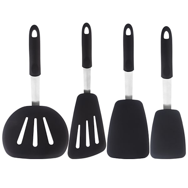 Köksspatel i rostfritt stål, stor stekspade, non-stick silikonspatel, 4 delar pannkaksspatel i silikon