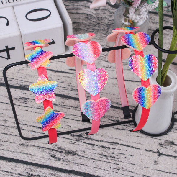 Glitter Hjärta Flickor Hårband Regnbåge Stjärna Hariband För Barn Flickor Hårtillbehör Pack Om 8