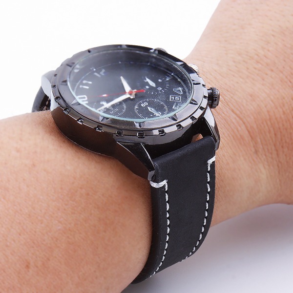 Svart 20mm äkta läder klockarmband med snabbfäste
