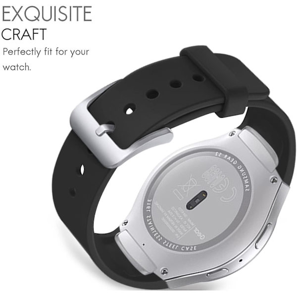 Ranneke Samsung Gear S2:lle, pehmeä silikoninen urheilullinen vaihdettava ranneke Black