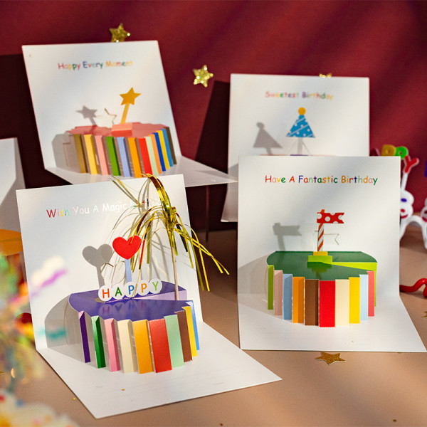 Seks fødselsdagsinvitationskort, tredimensionel velsignelse, takkekort til ældre, avancerede kreative små kort