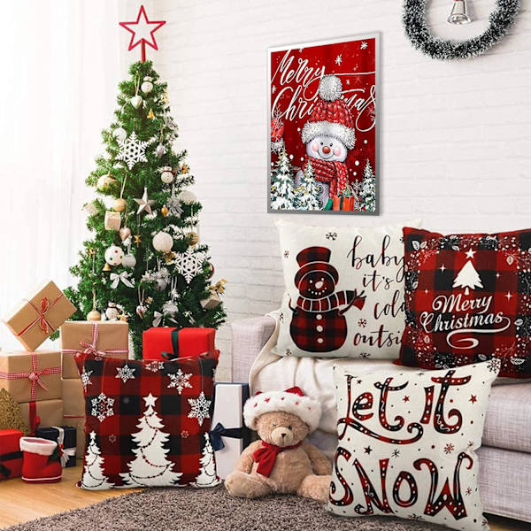 Julklapp diamantmålning för vuxna och barn 5d juldiamantmålning set DIY röd hatt snögubbe full diamantkonst nummer 12*16 tum
