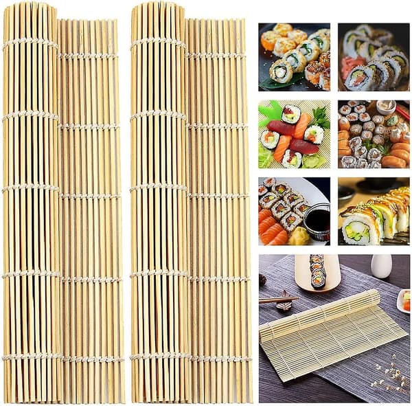 4 kpl 9,5 tuuman x 9,5 tuuman luonnonbambu sushi-rullat