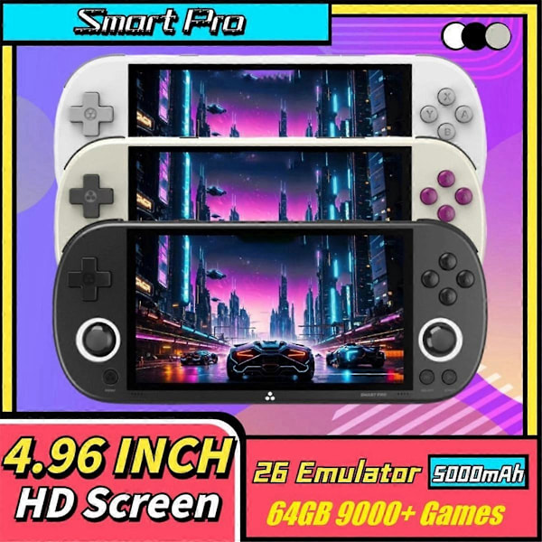För Smart Pro Spelkonsol 64GB 9000+ Spel Linux Retro Videospelskonsol Stöder Flera Emulatorer Vit
