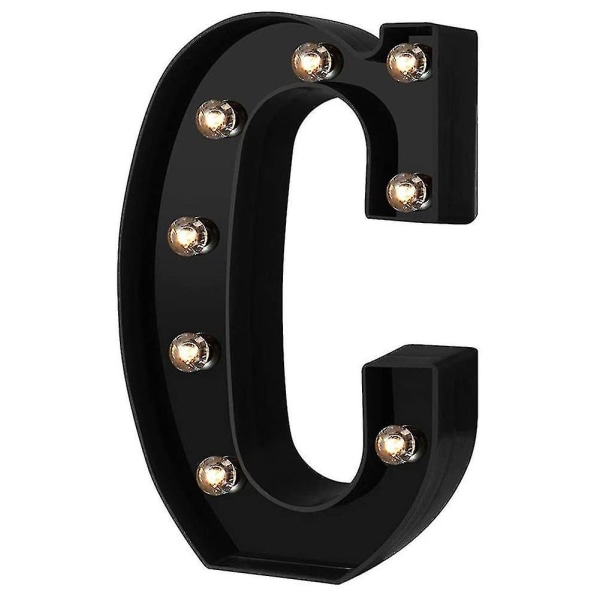 Nydesignede LED-bokstavlys 26 alfabet svart dekorative Marquee-lamper for bryllupsfest C