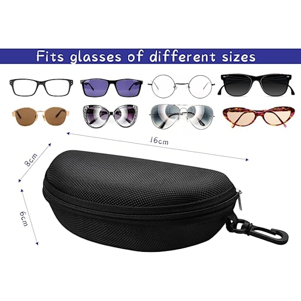 3 stk. Hard Glasses Case, Glasses Case Portable Zipped Protective Box for Sunglasses with Buckle (Black)