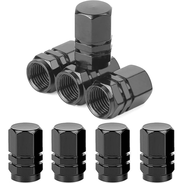 8 delar aluminium auto ventillock | Däckventilskaft | Cap med packning | för bilar, stadsjeepar, cyklar, lastbilar, motorcyklar (svart)