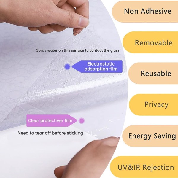 Elektrostatisk fönsterfilm mörkläggningsfilm Anti UV Anti Glare för kontor Hem Badrum 30*200CM, Mönster