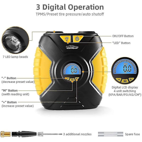 Digital bil däckuppblåsare luftverktyg bärbar luftkompressor bildäckpump automatisk 12v elektrisk luftpump däck