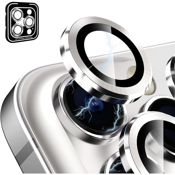 Silver bakre kameraskydd kompatibel med iPhone 13 Pro och iPhone 13 Pro Max, [aluminiumlegering], full täckning och 9H hårdhet kameralinsskydd